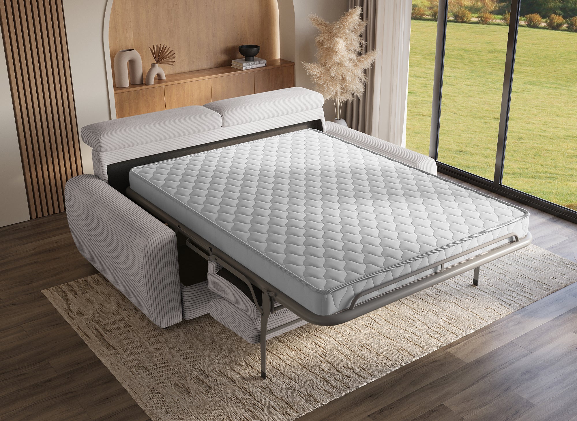 Canapé convertible express 3 places en velours côtelé gris TOGO