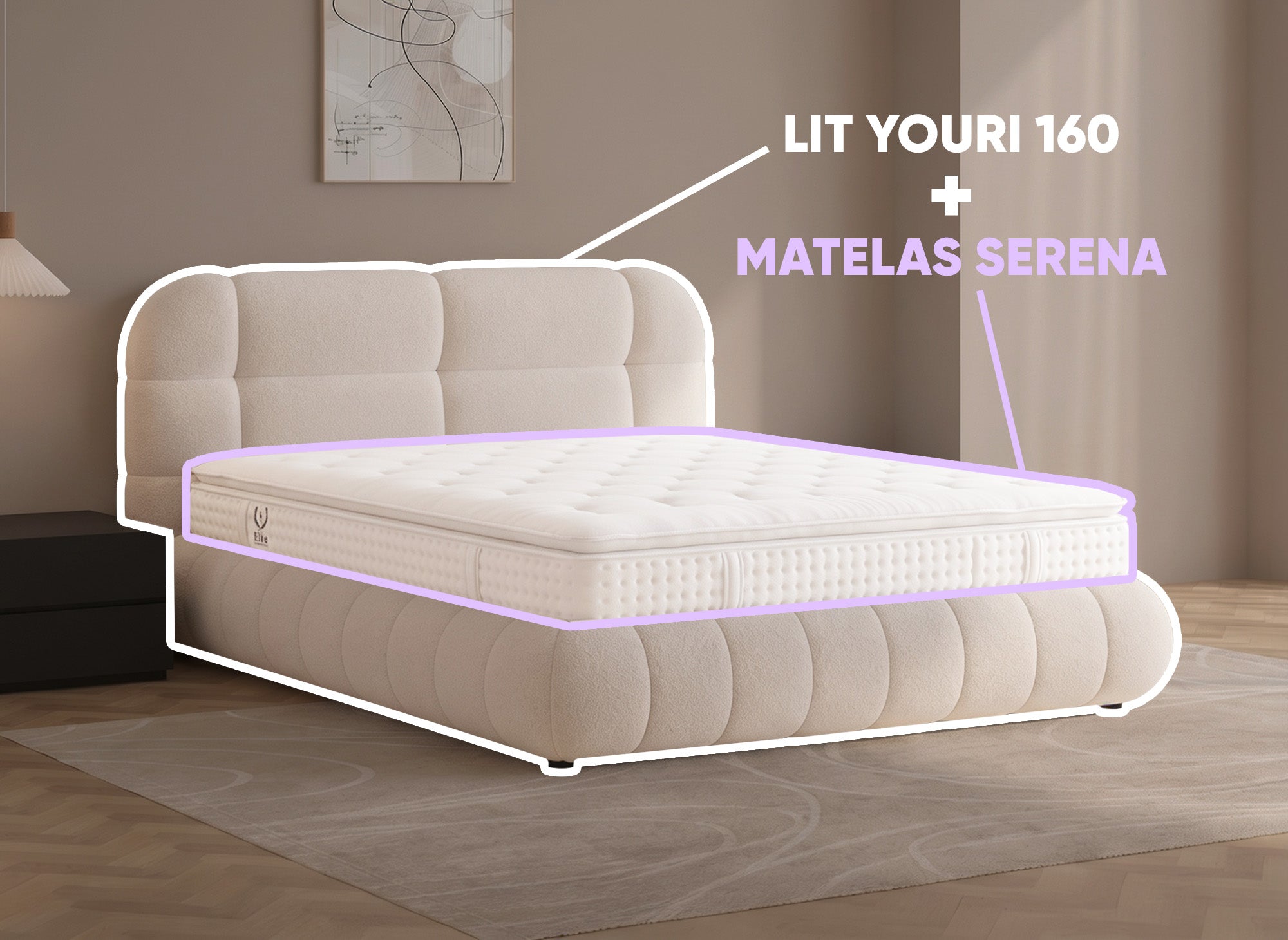 Lit coffre YOURI 160x200 cm + Matelas SERENA 160x200 cm