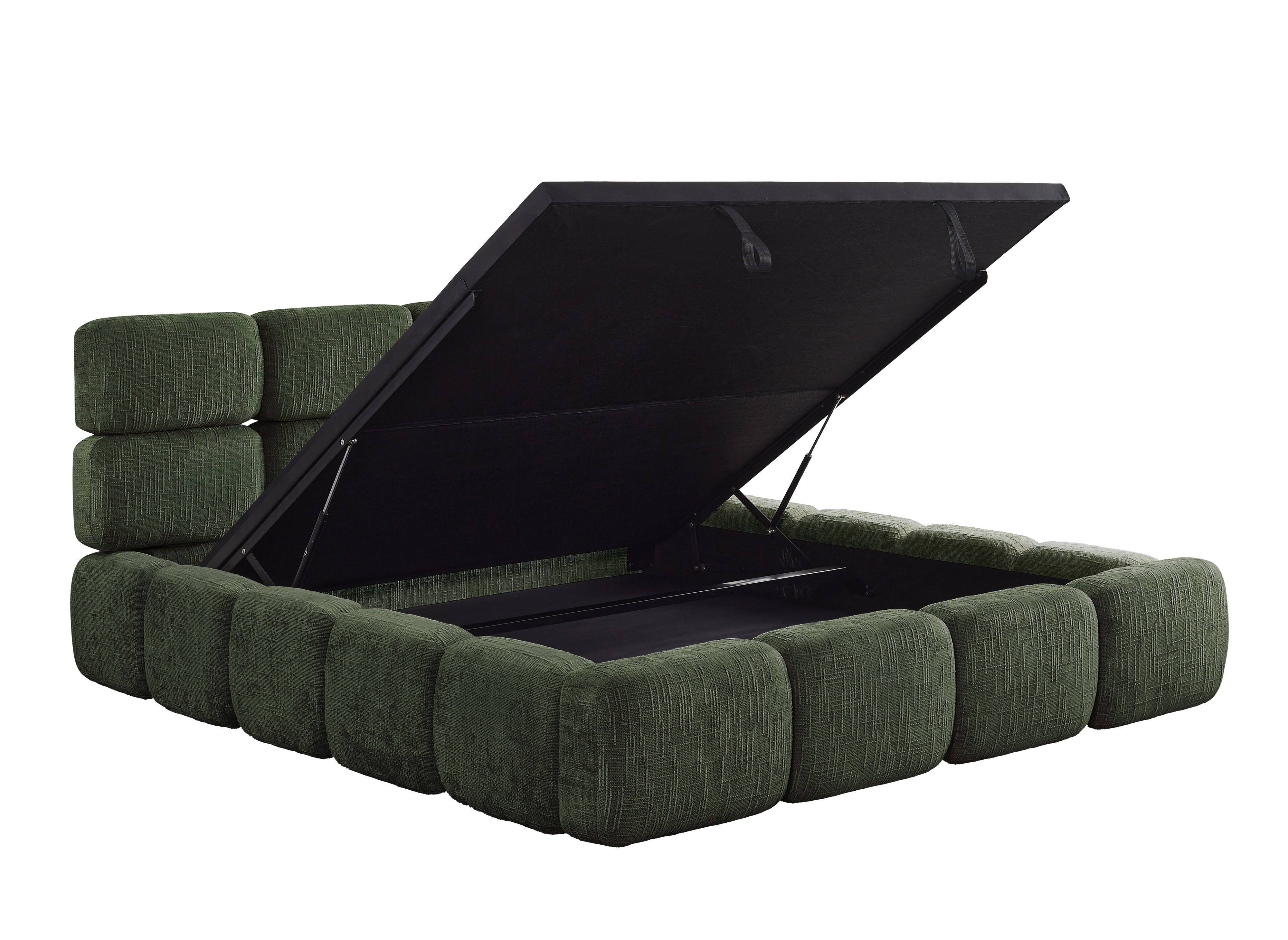 Lit coffre en velours chiné vert olive 140x190 cm BUBBLE