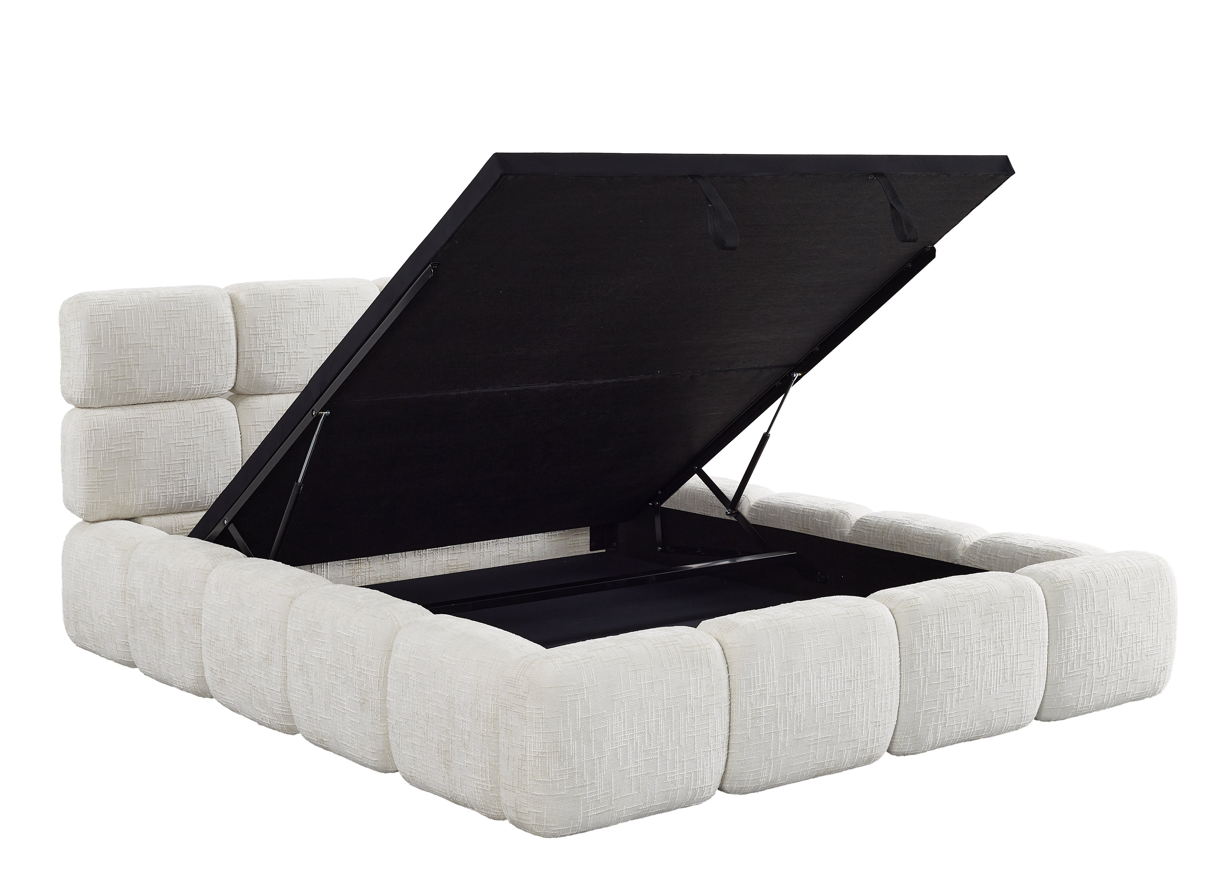 Lit coffre en velours chiné beige 160x200 cm BUBBLE