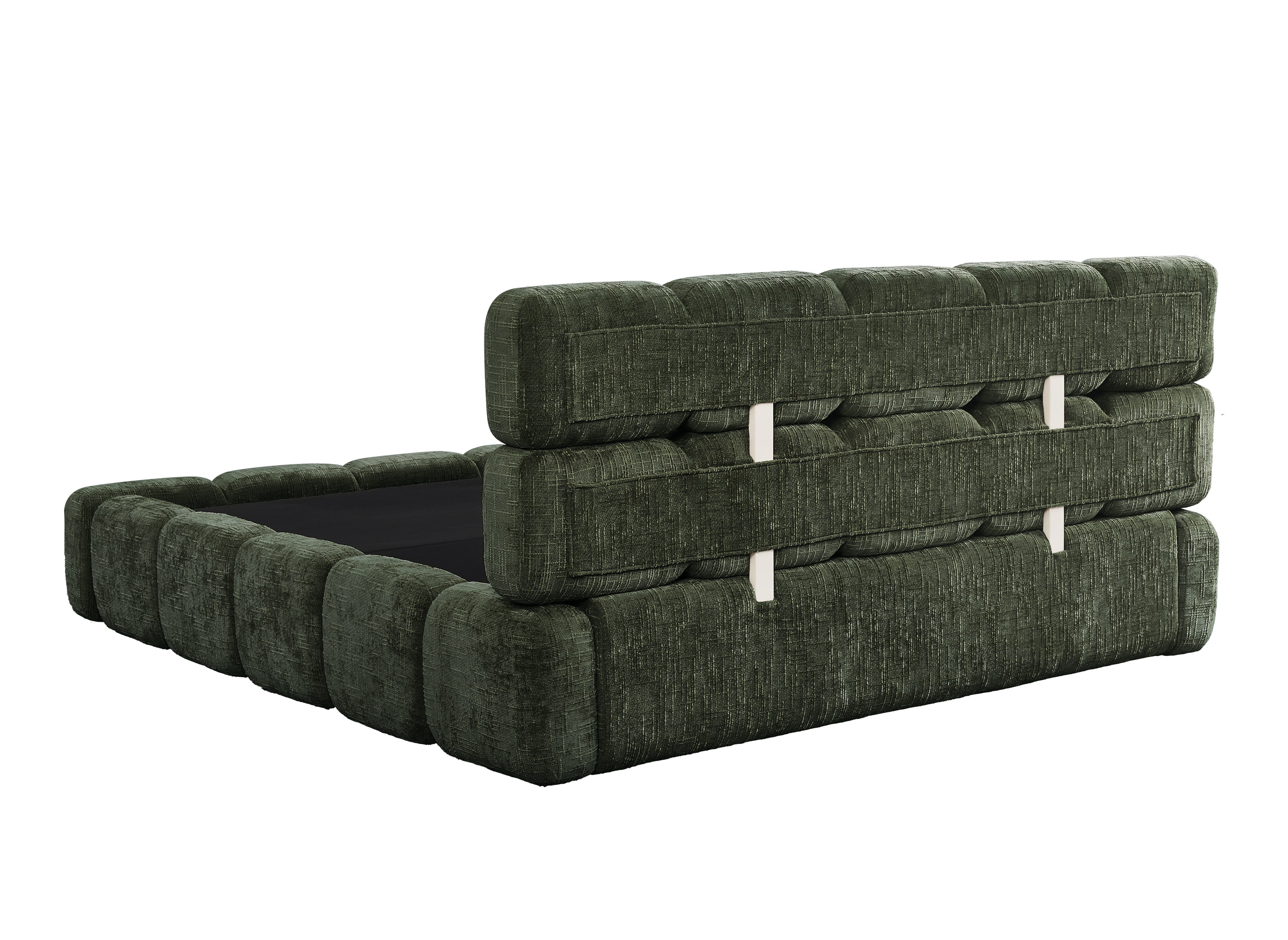 Lit coffre en velours chiné vert olive 180x200 cm BUBBLE