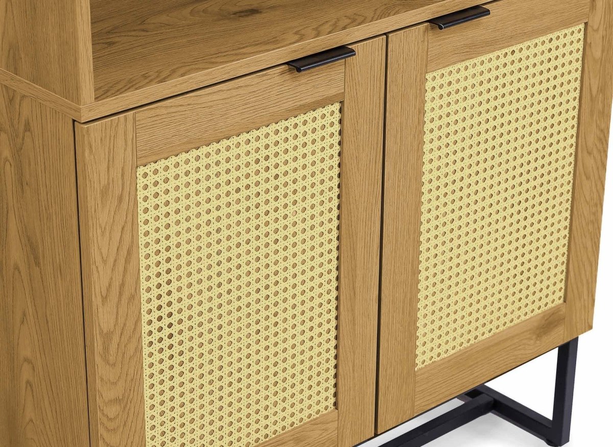 Bibliothèque scandinave 2 portes 2 étagères en bois métal et cannage TULLIO - DécoInParis