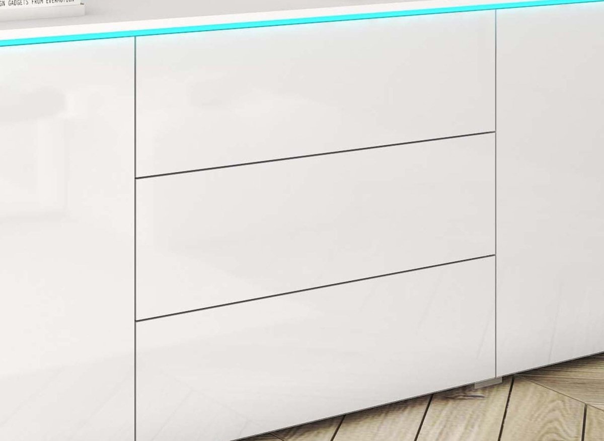 Buffet commode 2 portes 3 tiroirs blanc avec LED - ALEXIA - DécoInParis