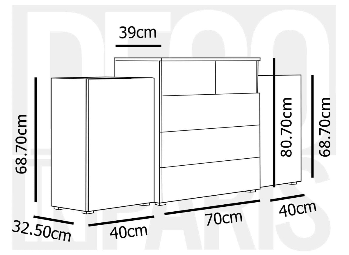 Buffet commodes 2 portes 3 tiroirs chêne et blanc avec LED - MARCEL - DécoInParis