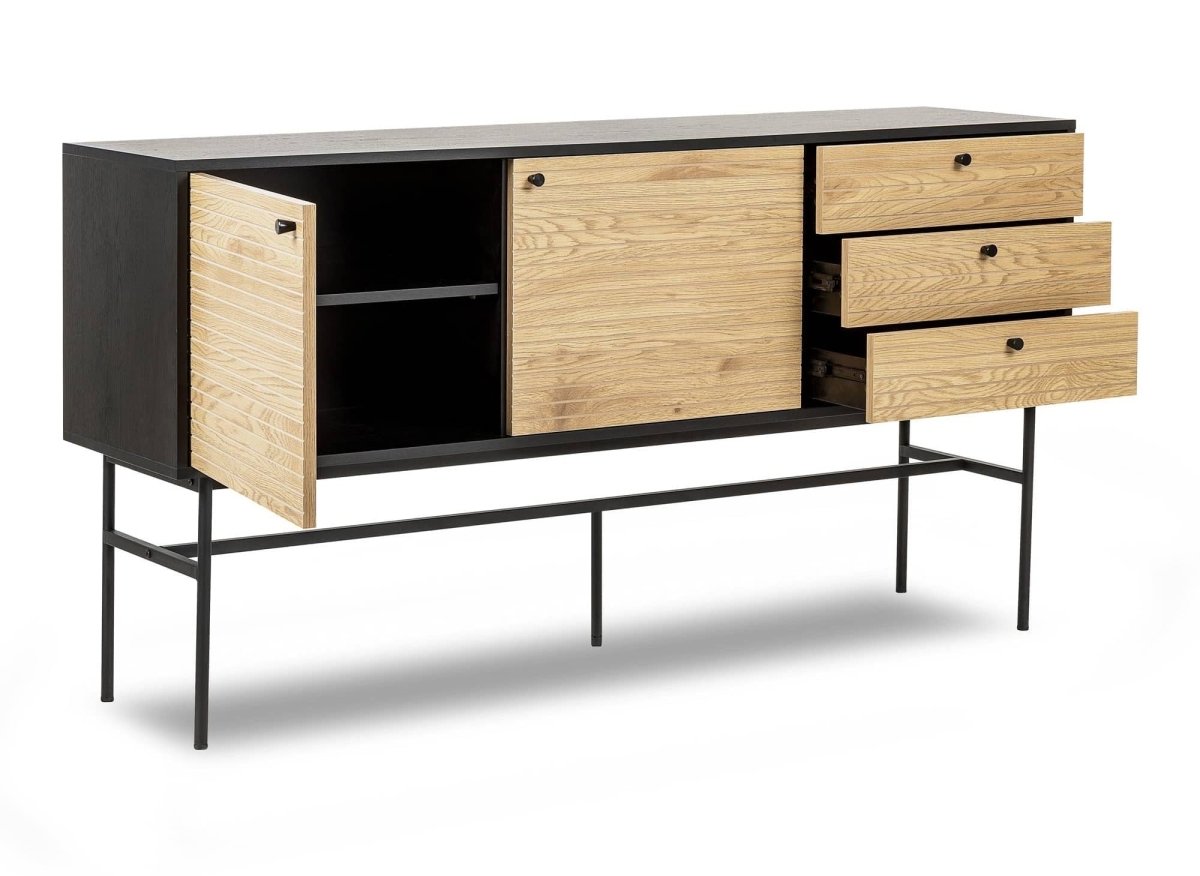 Buffet enfilade 3 tiroirs 2 portes en bois et métal noir DARYL - DécoInParis
