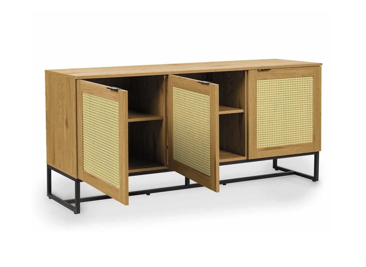 Buffet enfilade scandinave 3 portes en bois métal et cannage TULLIO - DécoInParis