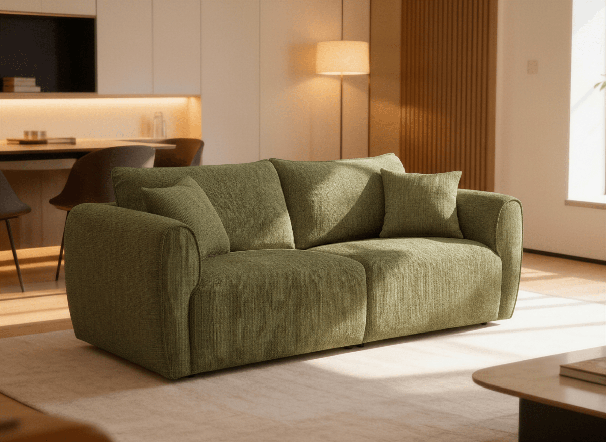 Canapé 3 places en velours texturé vert olive NALYA - DécoInParis