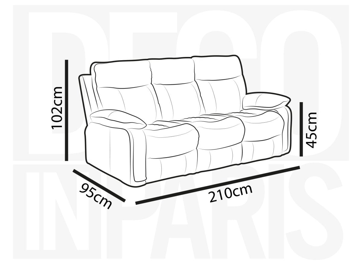 Canapé 3 places relax électrique en simili cuir gris foncé ELISE - DécoInParis