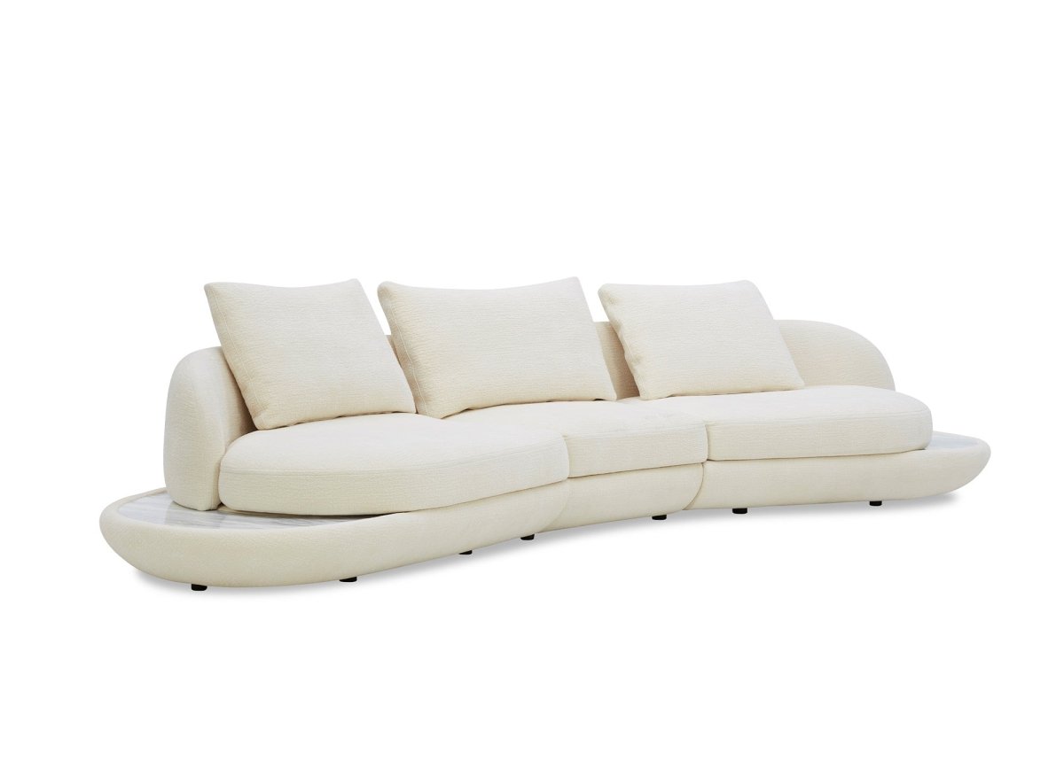 Canapé 4 places en velours tissé écru DARIUS - DécoInParis