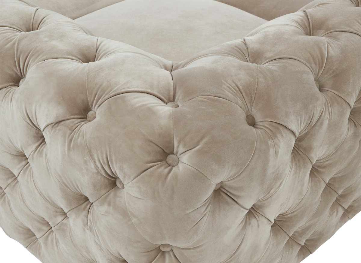 Canapé capitonné chesterfield d'angle réversible en velours beige CARMEN - DécoInParis