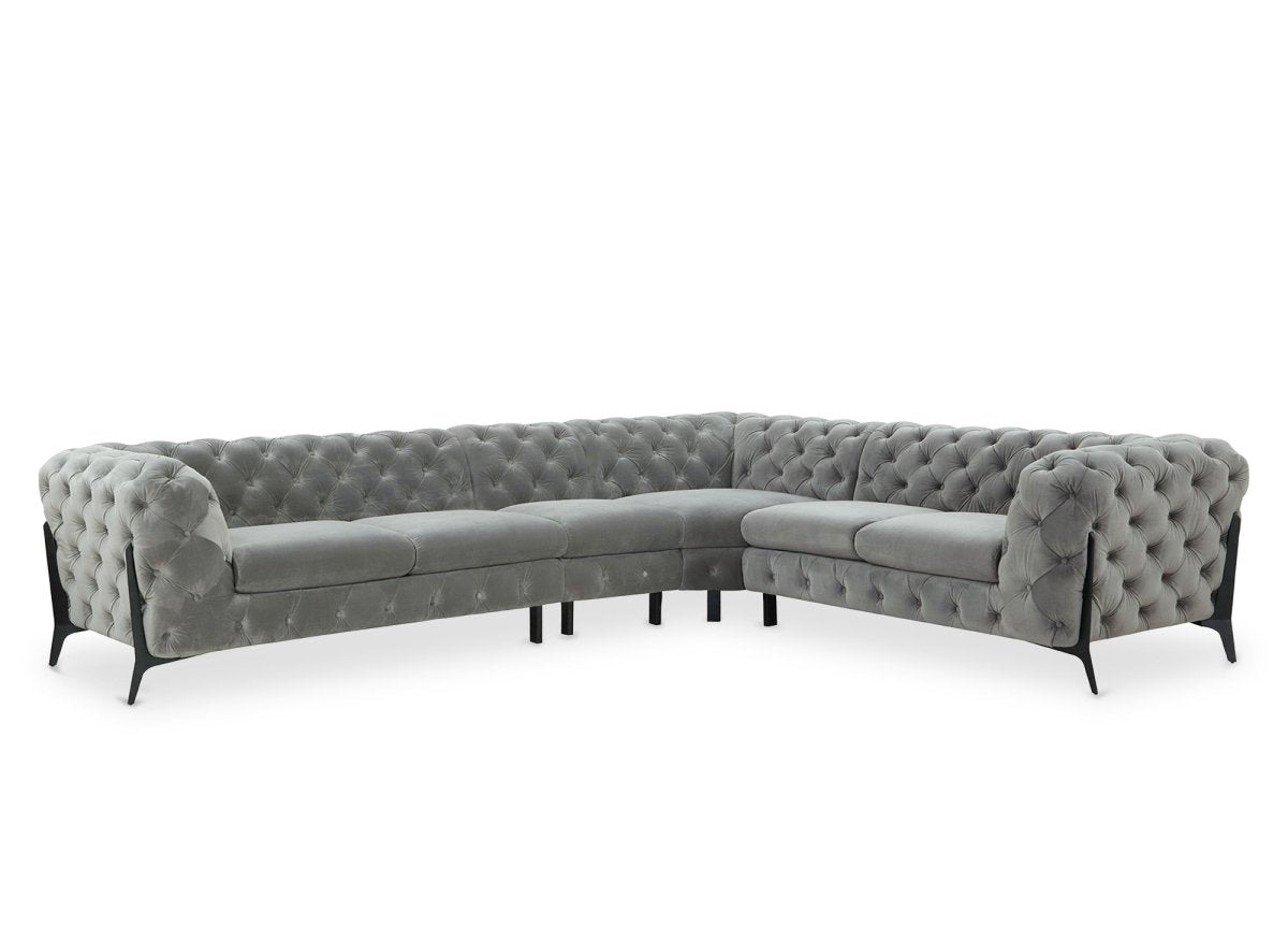 Canapé capitonné chesterfield d'angle réversible en velours gris CARMEN - DécoInParis