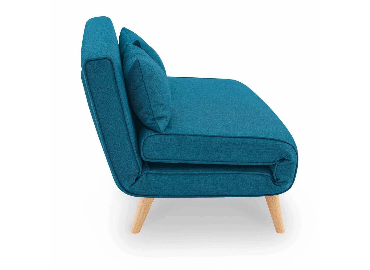 Canapé clic clac 2 places en tissu bleu TONKA - DécoInParis