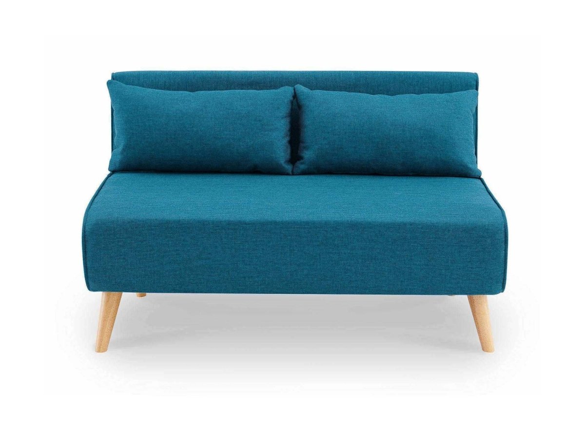 Canapé clic clac 2 places en tissu bleu TONKA - DécoInParis