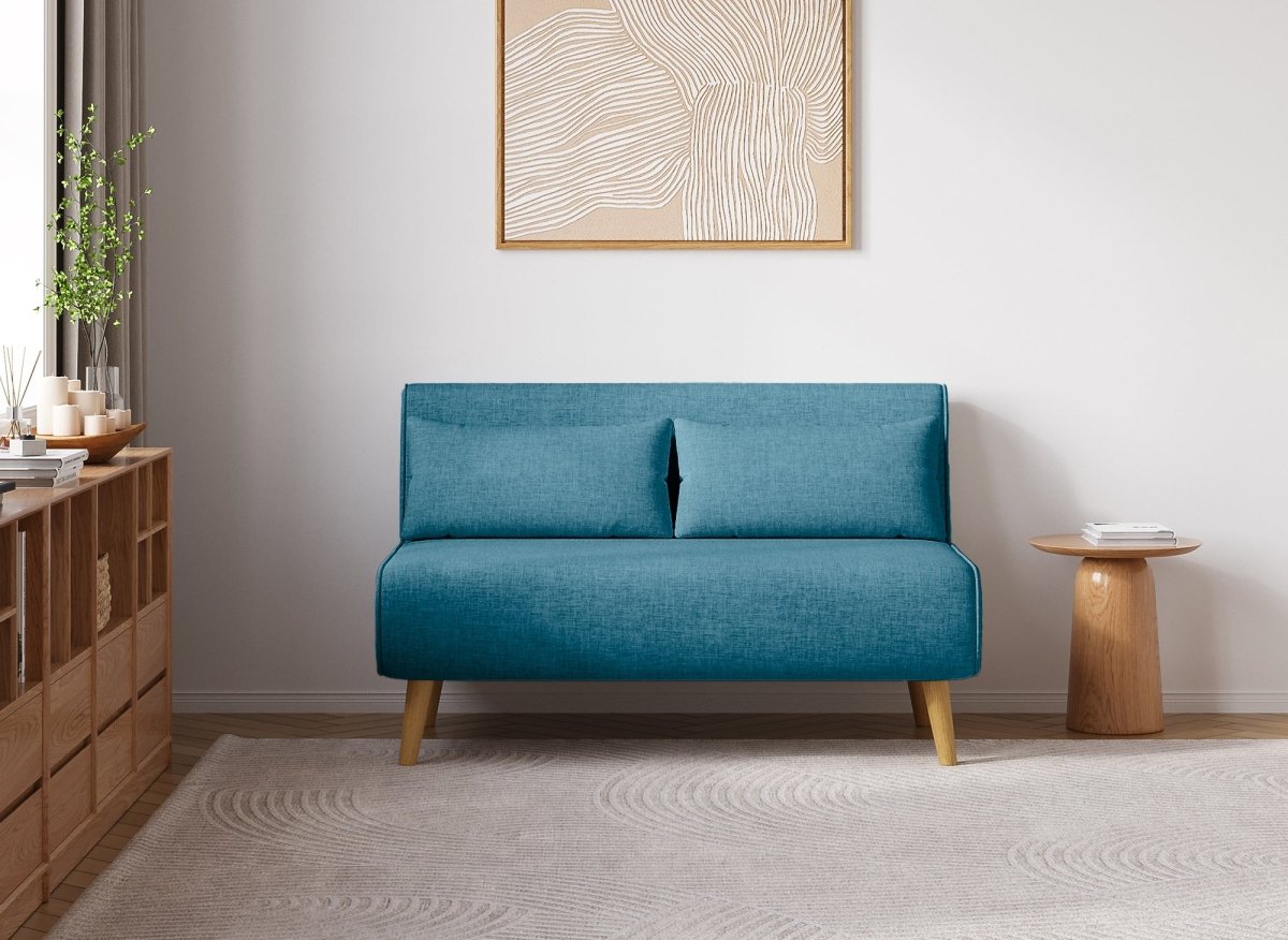 Canapé clic clac 2 places en tissu bleu TONKA - DécoInParis