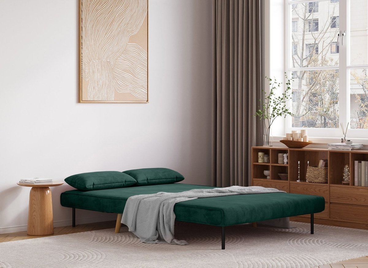 Canapé clic clac 2 places en velours vert TONKA - DécoInParis