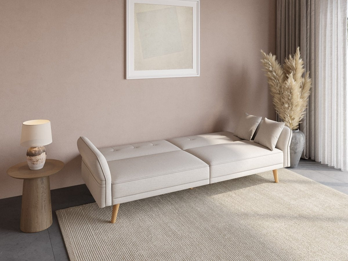 Canapé clic clac 3 places en tissu beige CHILI - DécoInParis