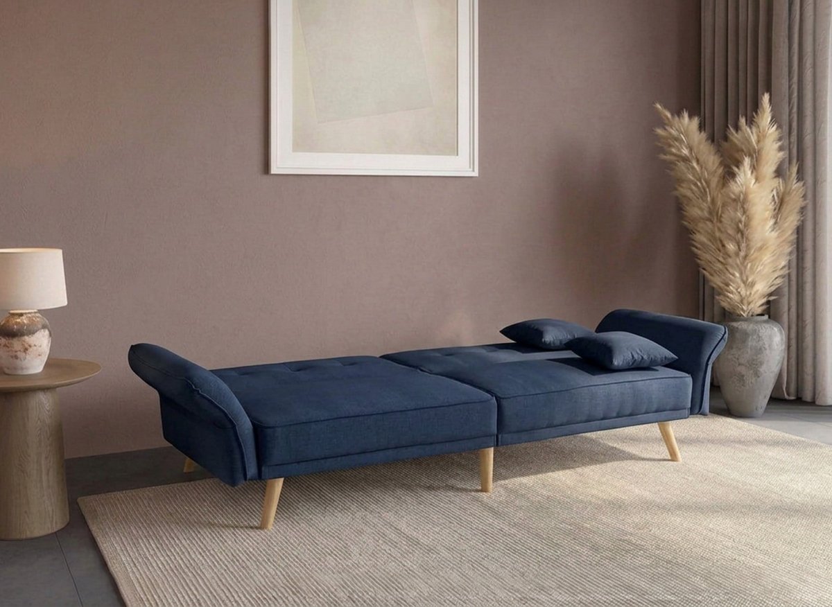 Canapé clic clac 3 places en tissu bleu CHILI - DécoInParis