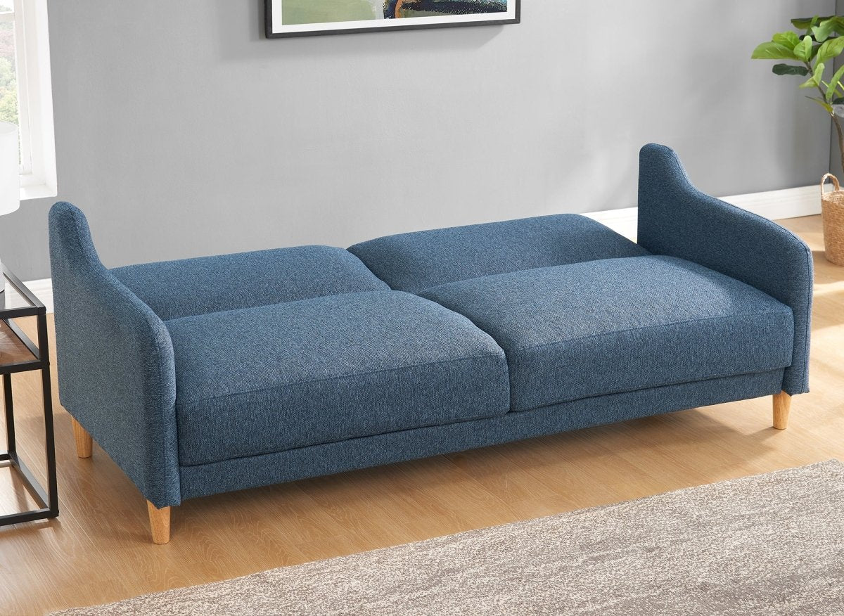 Canapé clic clac 3 places en tissu bleu MARLON - DécoInParis