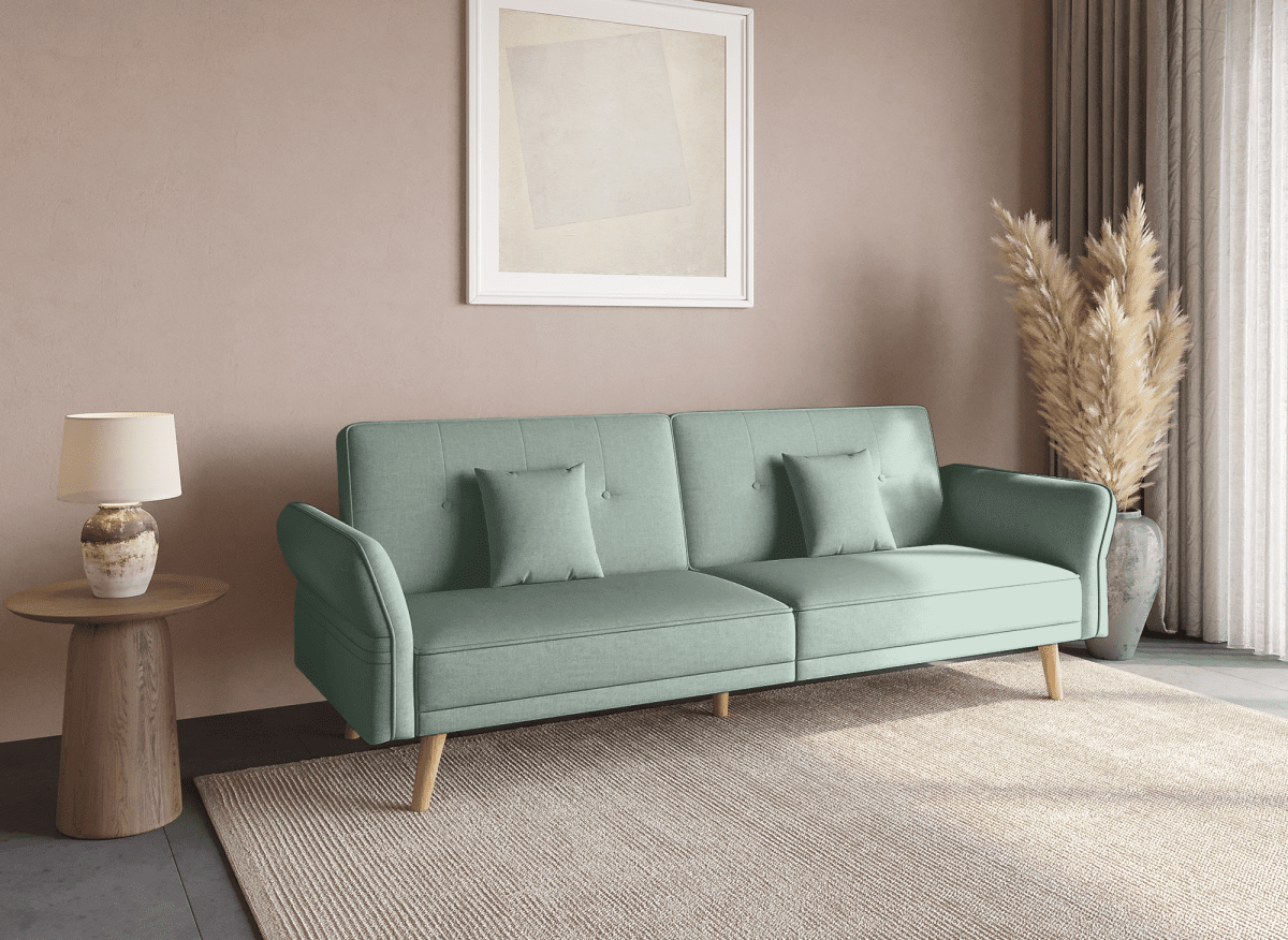 Canapé clic clac 3 places en tissu vert d'eau CHILI - DécoInParis