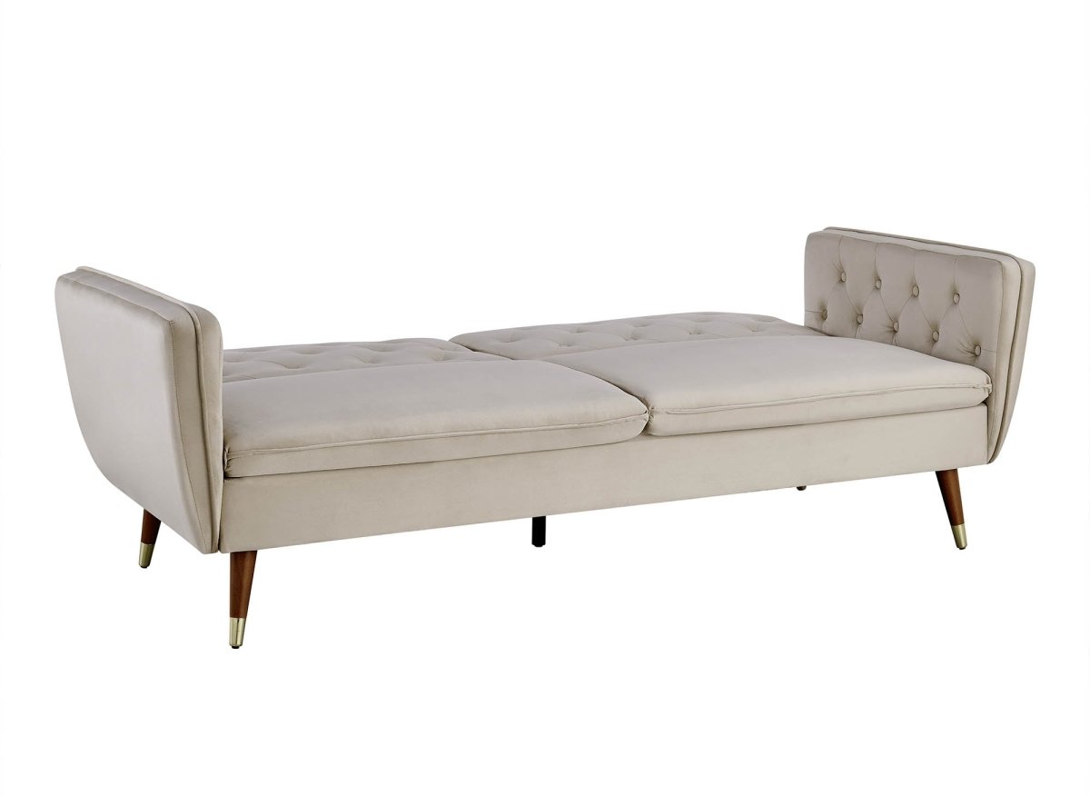 Canapé clic - clac convertible 3 places en tissu velours beige ARIANE - DécoInParis