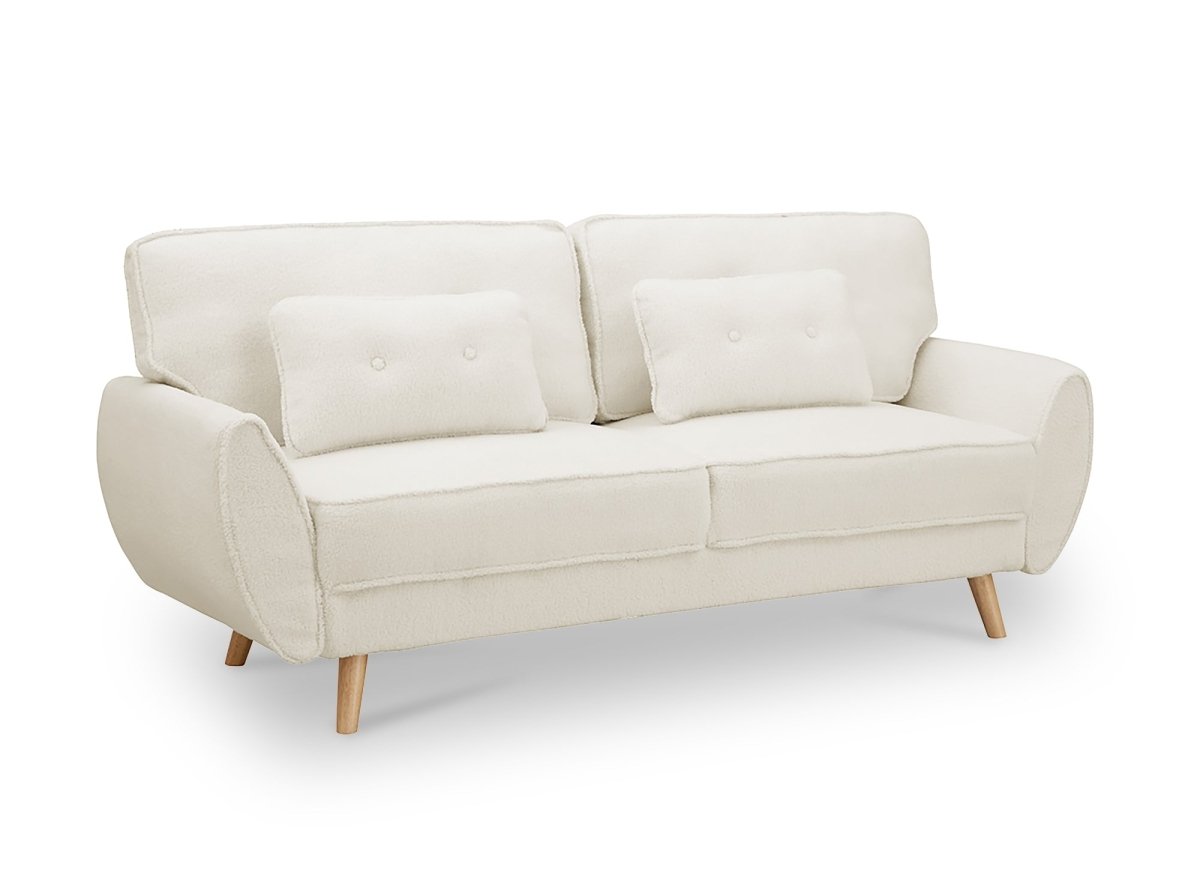 Canapé clic clac en tissu bouclette blanc écru avec pieds en bois PANAMA - DécoInParis