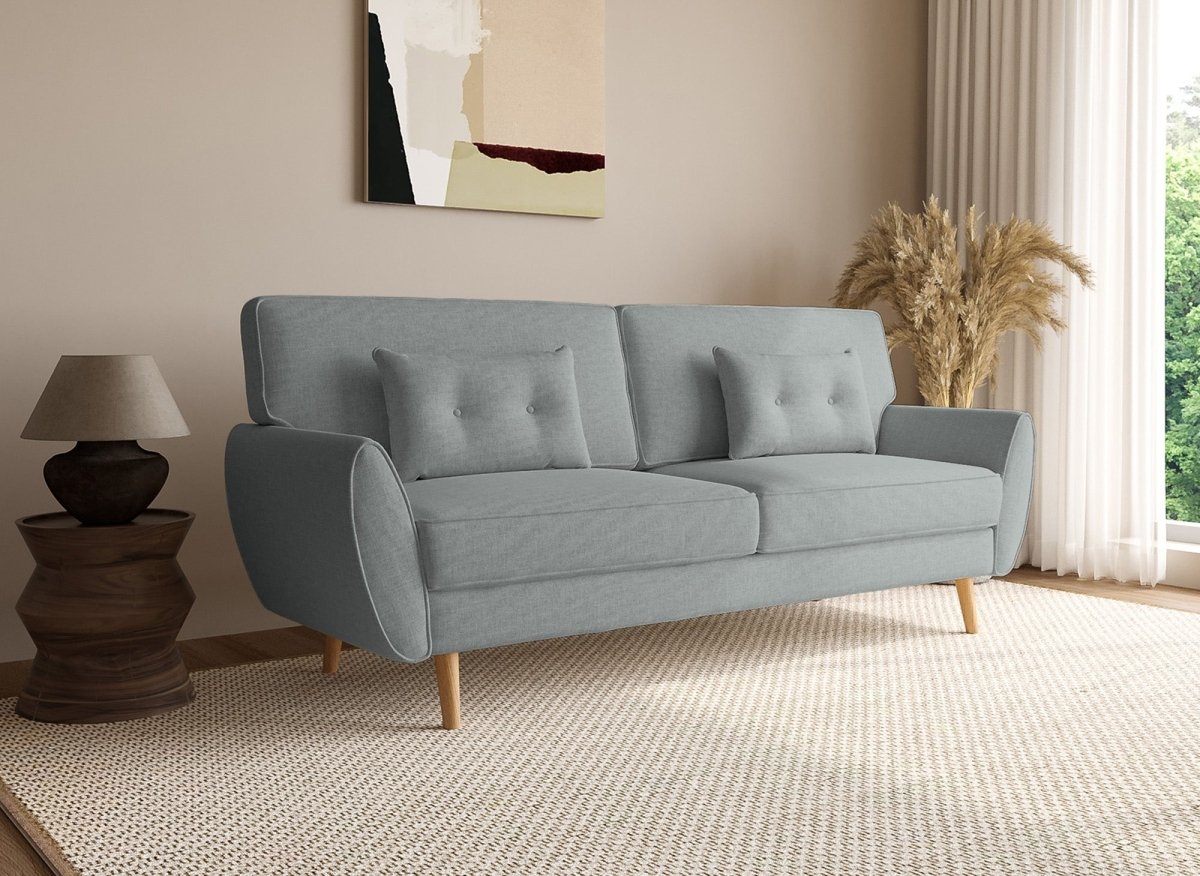 Canapé clic clac en tissu gris clair avec pieds en bois PANAMA - DécoInParis