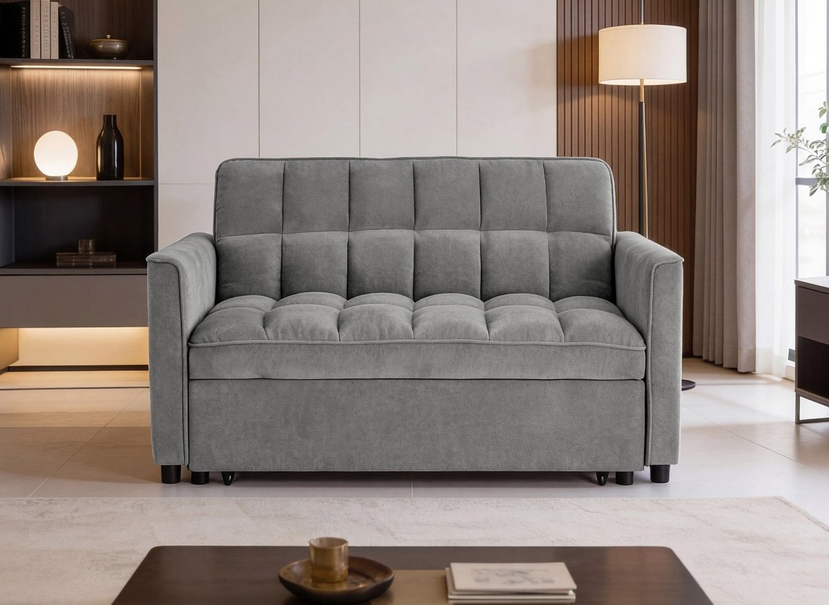 Canapé convertible 2 places en velours texturé gris JASPER - DécoInParis