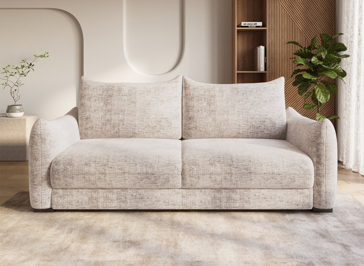 Canapé convertible 3 places avec coffre en velours chiné beige COLBY - DécoInParis