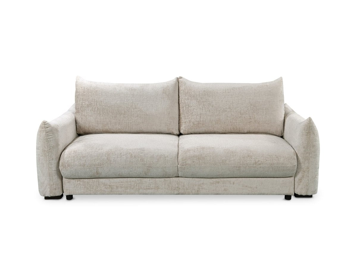 Canapé convertible 3 places avec coffre en velours chiné beige COLBY - DécoInParis