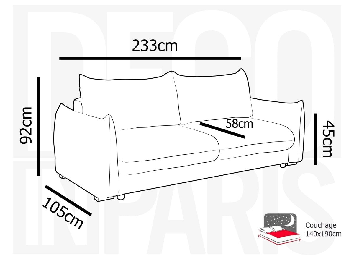Canapé convertible 3 places avec coffre en velours chiné kaki COLBY - DécoInParis