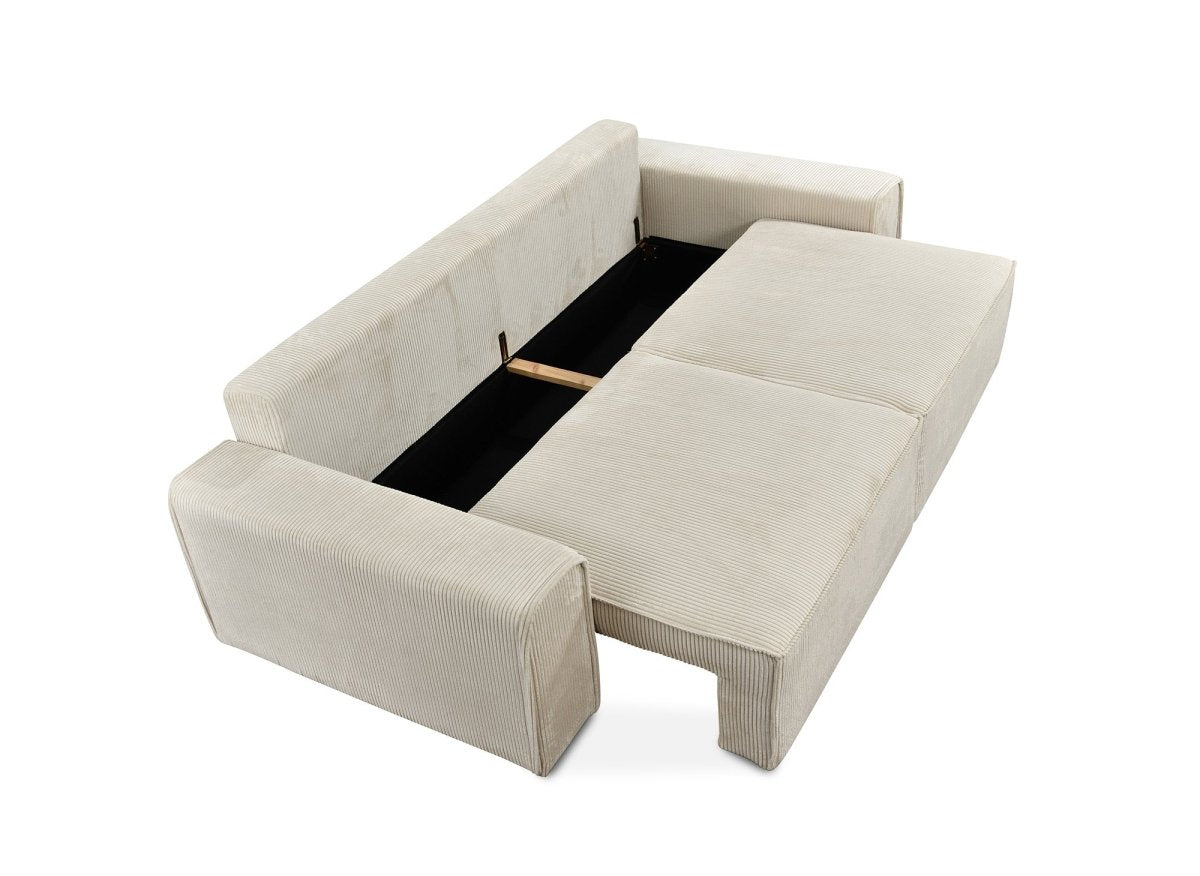 Canapé convertible 3 places avec coffre en velours côtelé épais beige DONA - DécoInParis
