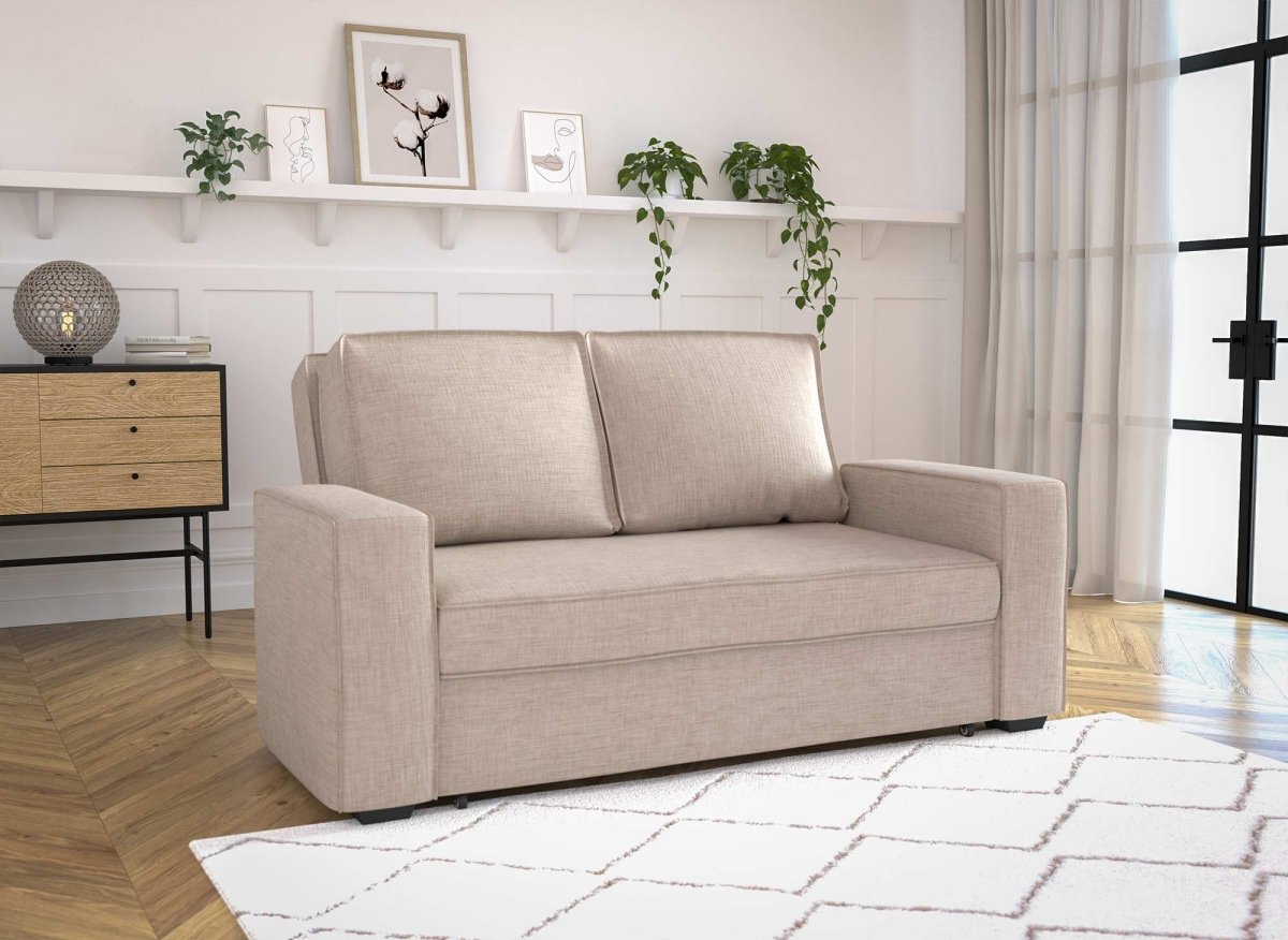 Canapé convertible 3 places en tissu beige JAMES - DécoInParis