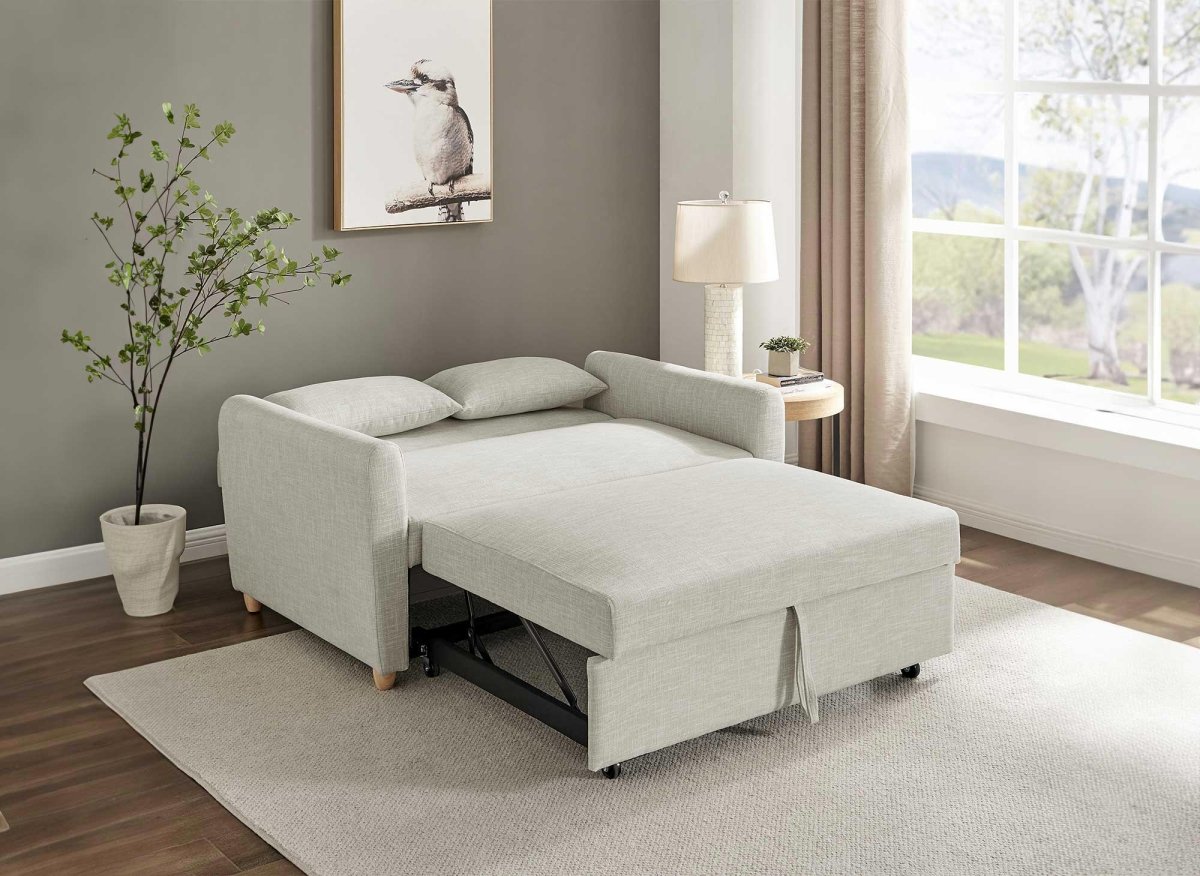 Canapé convertible 3 places en tissu beige KALAYA - DécoInParis