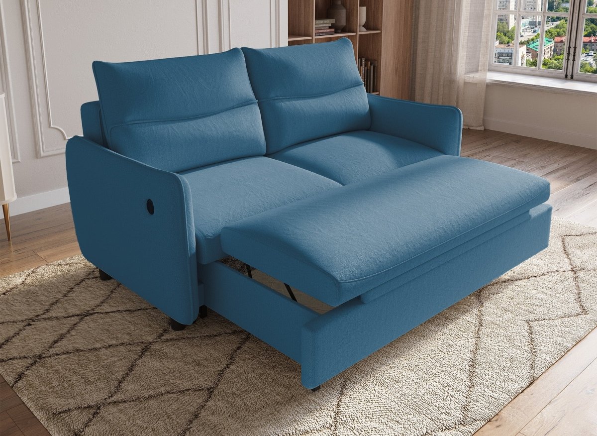 Canapé convertible 3 places en tissu bleu ZADIG - DécoInParis