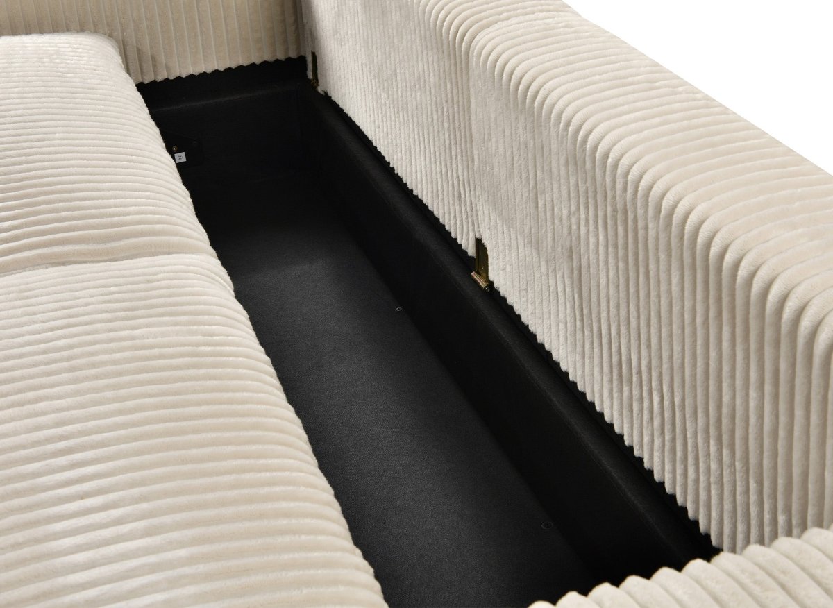 Canapé convertible 3 places en velours côtelé épais beige ALINE - DécoInParis