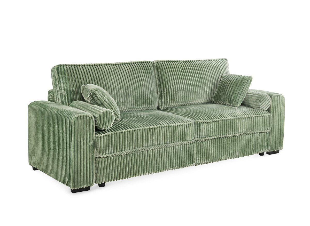 Canapé convertible 3 places en velours côtelé épais vert ALINE - DécoInParis