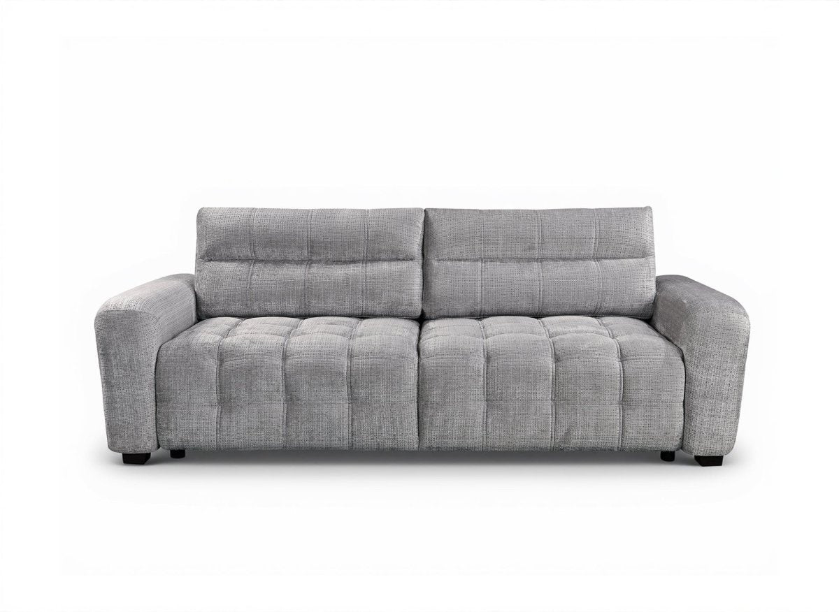 Canapé convertible avec coffre 3 places en velours chiné gris RALYA - DécoInParis