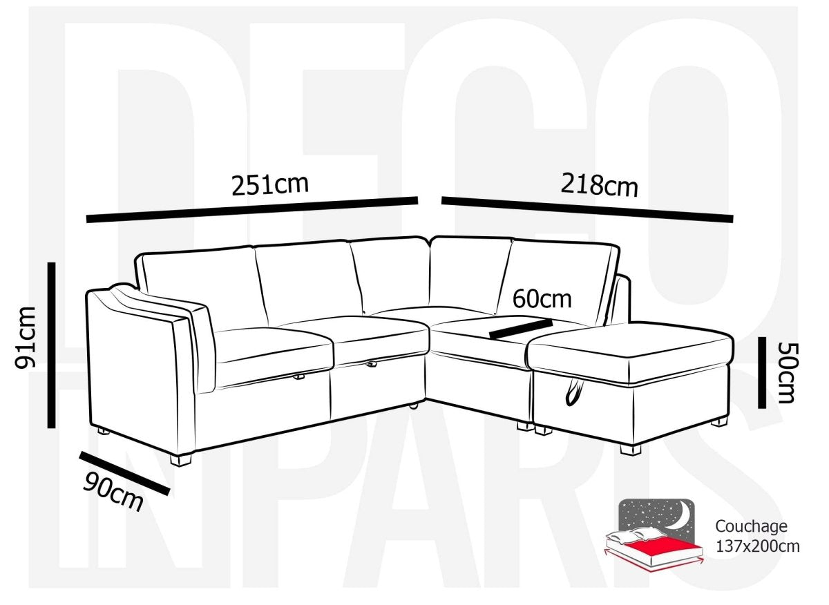 Canapé convertible avec coffre en tissu beige BARNEY - Angle droit - DécoInParis