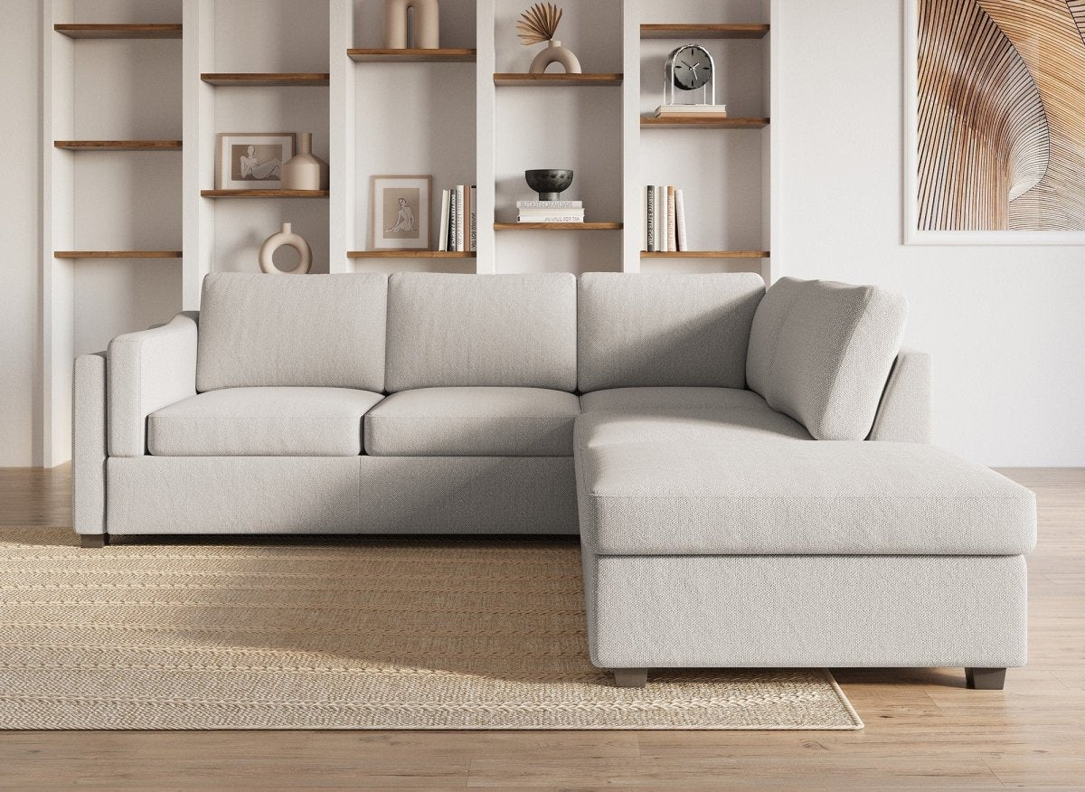 Canapé convertible avec coffre en tissu beige BARNEY - Angle droit - DécoInParis