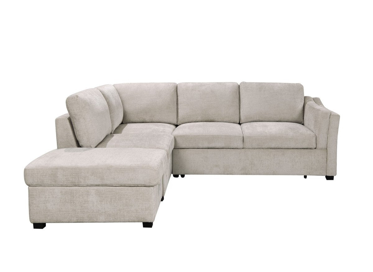 Canapé convertible avec coffre en velours chiné beige BARNEY - Angle gauche - DécoInParis