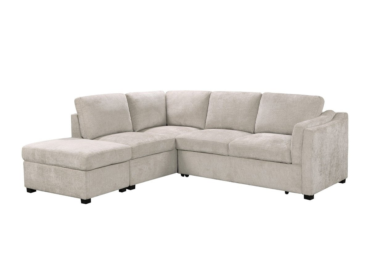 Canapé convertible avec coffre en velours chiné beige BARNEY - Angle gauche - DécoInParis