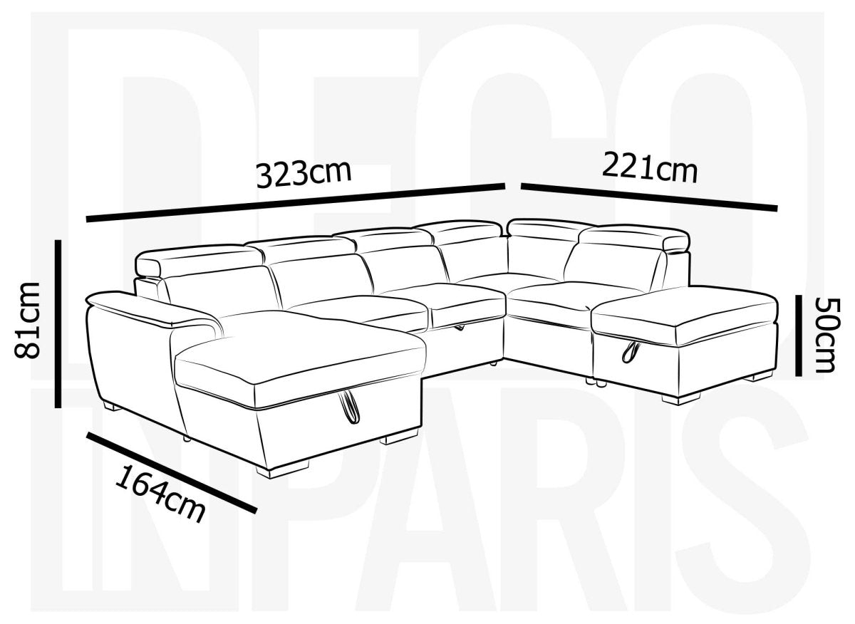 Canapé convertible et panoramique avec coffre de rangement en tissu noir OLIVER - Angle Gauche - DécoInParis