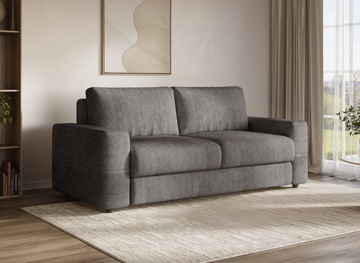 Canapé convertible express 3 places en velours chiné gris foncé AMAURY - DécoInParis