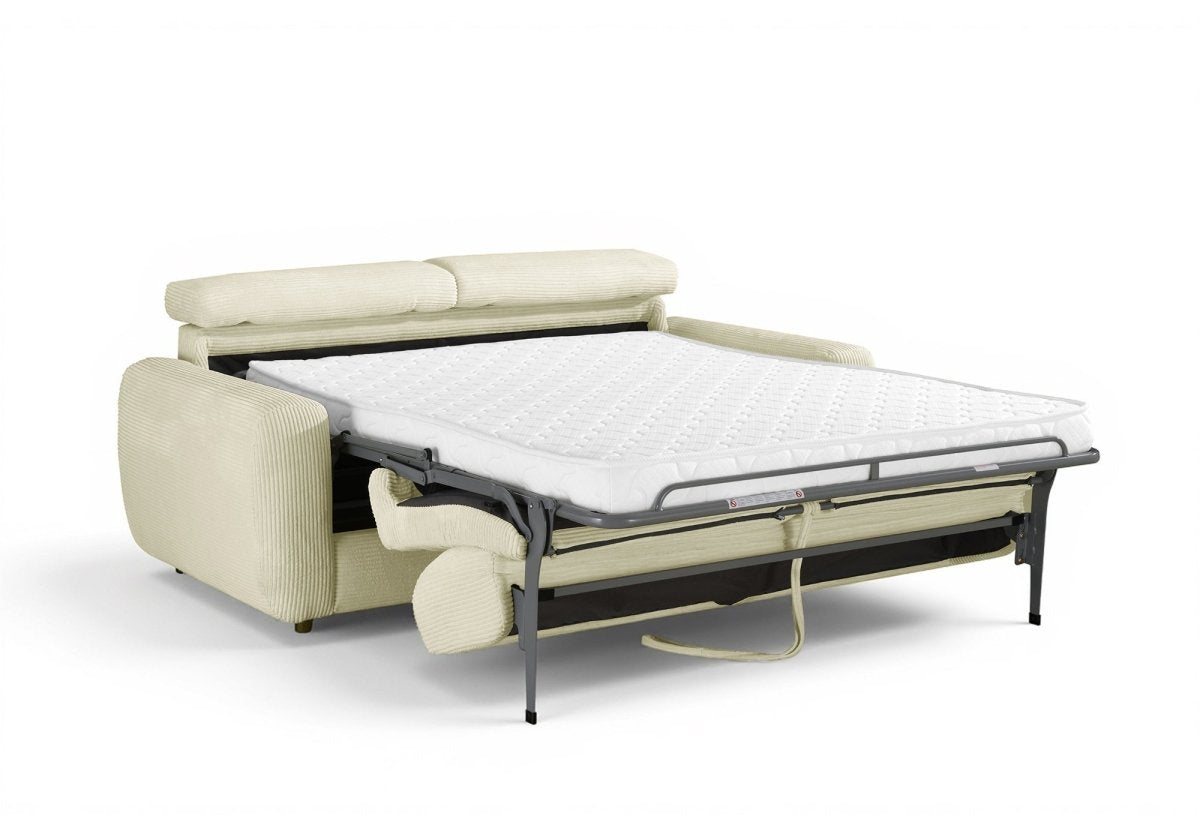 Canapé convertible express 3 places en velours côtelé beige TOGO - DécoInParis