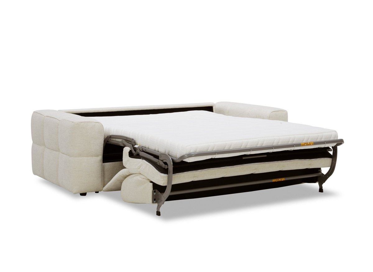 Canapé convertible express 3 places en velours texturé beige BASILE - DécoInParis