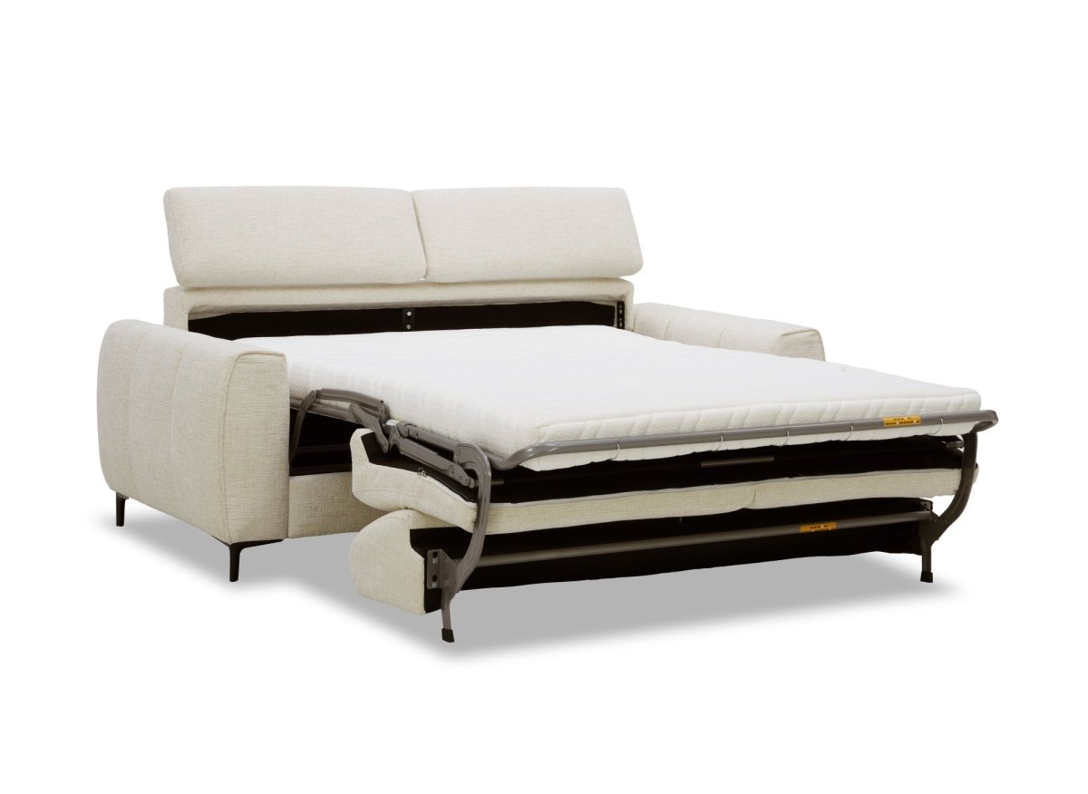 Canapé convertible express 3 places en velours texturé beige CALEB - DécoInParis