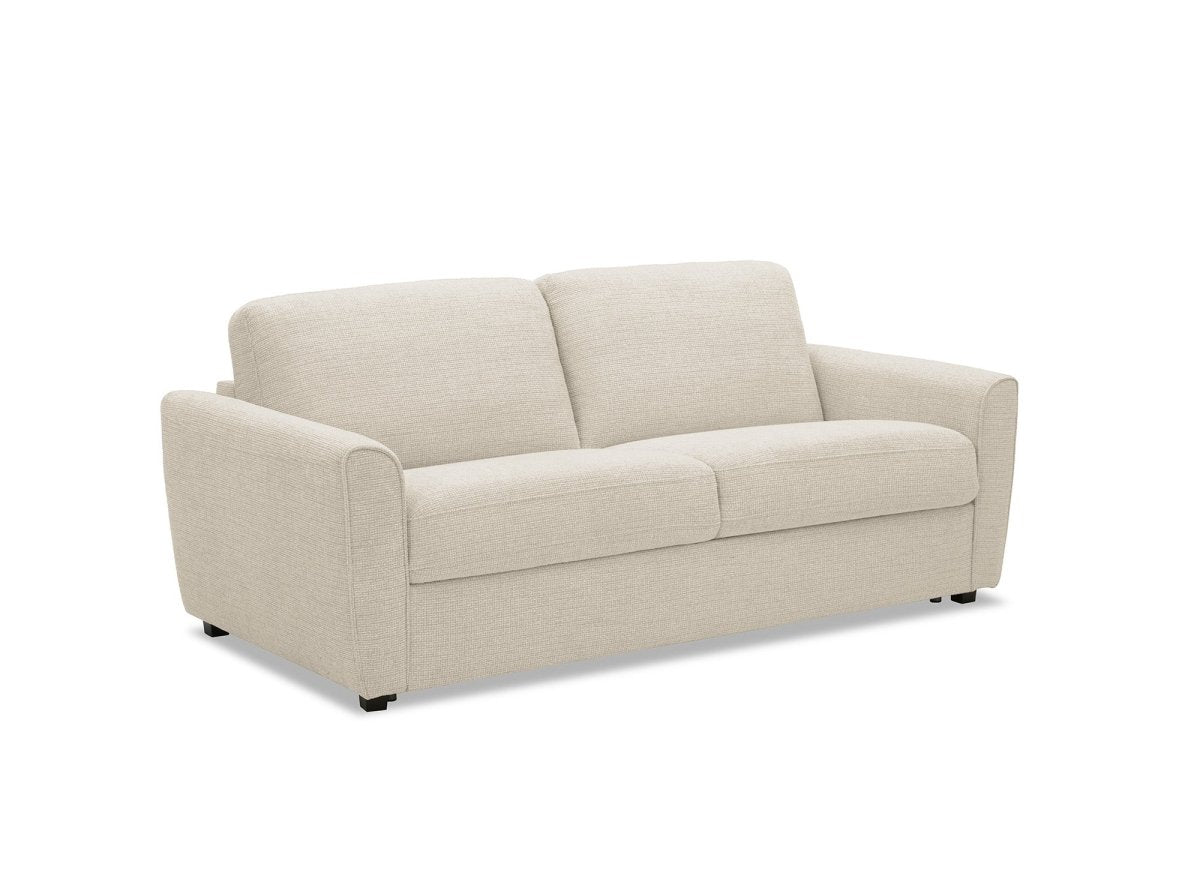 Canapé convertible express 3 places en velours texturé beige KALIANA - DécoInParis