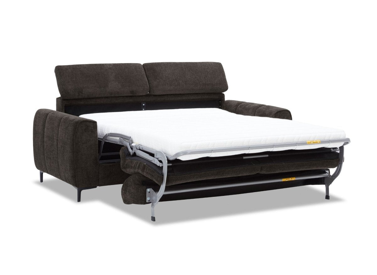 Canapé convertible express 3 places en velours texturé marron CALEB - DécoInParis