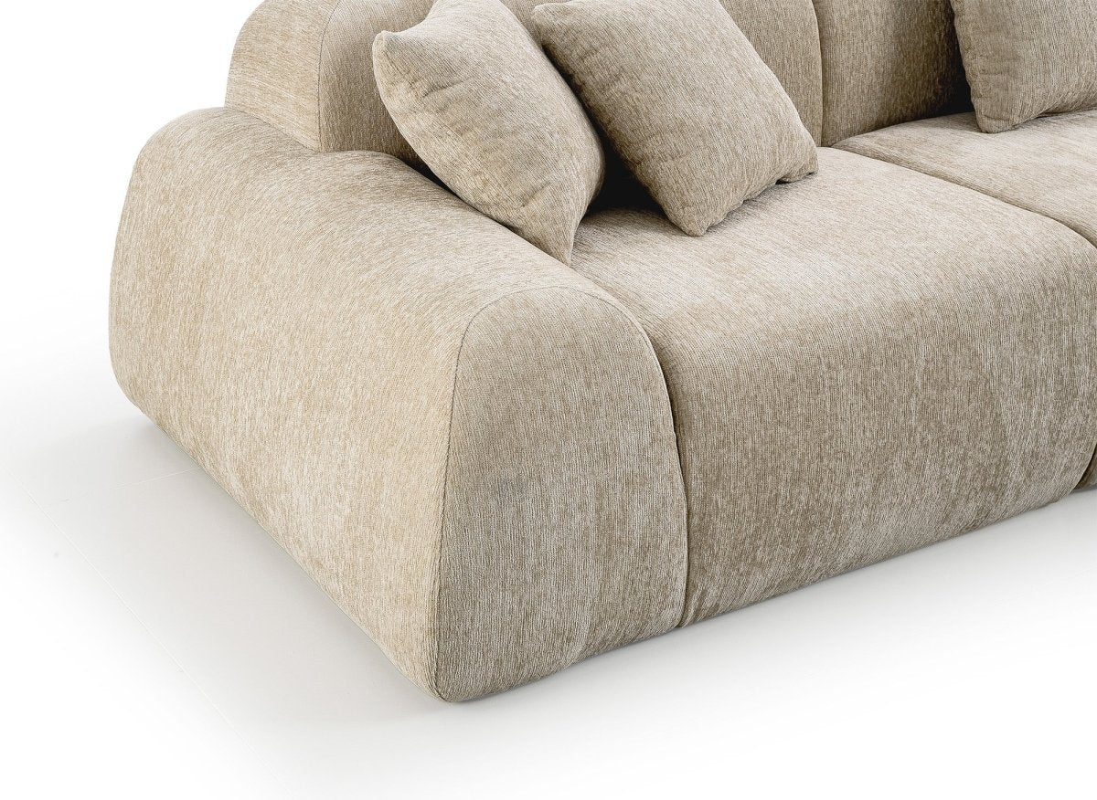 Canapé d'angle 6 places en velours chiné taupe RAMIRO - DécoInParis