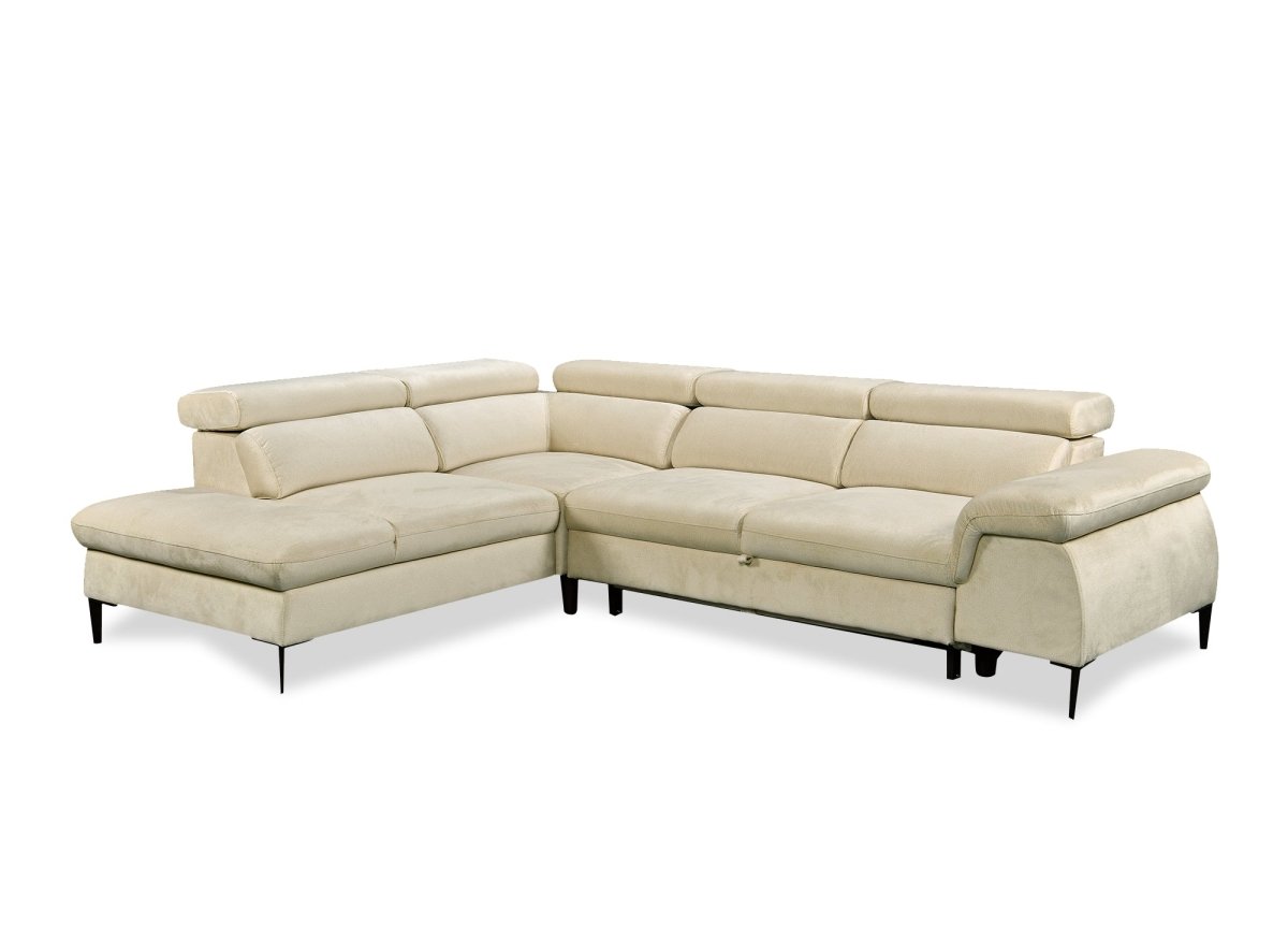Canapé d'angle convertible avec coffre de rangement en velours beige SWAN - Angle gauche - DécoInParis